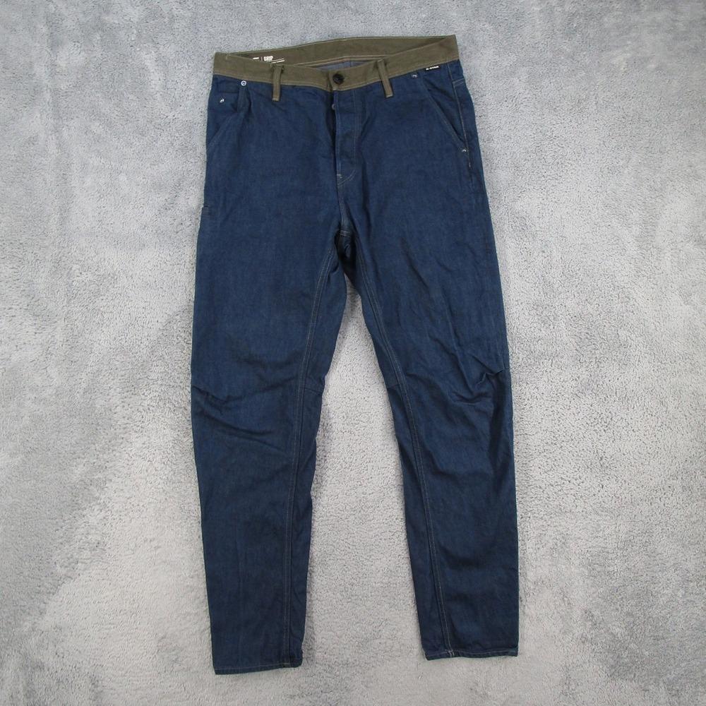 G-Star RAW Grip 3D Relaxed Tapered Jeans Blue Indigo Olive Green 33x34**